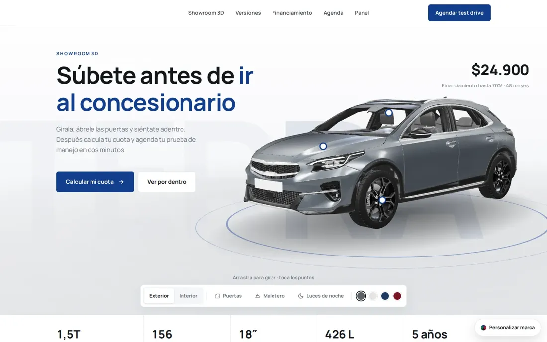 Showroom 3D con el auto girable